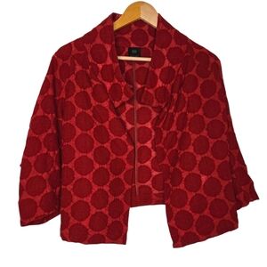 CREA Concept Women Rich Red Jacquard Polka Dot Wool Blend Crop Jacket 36 (Small)